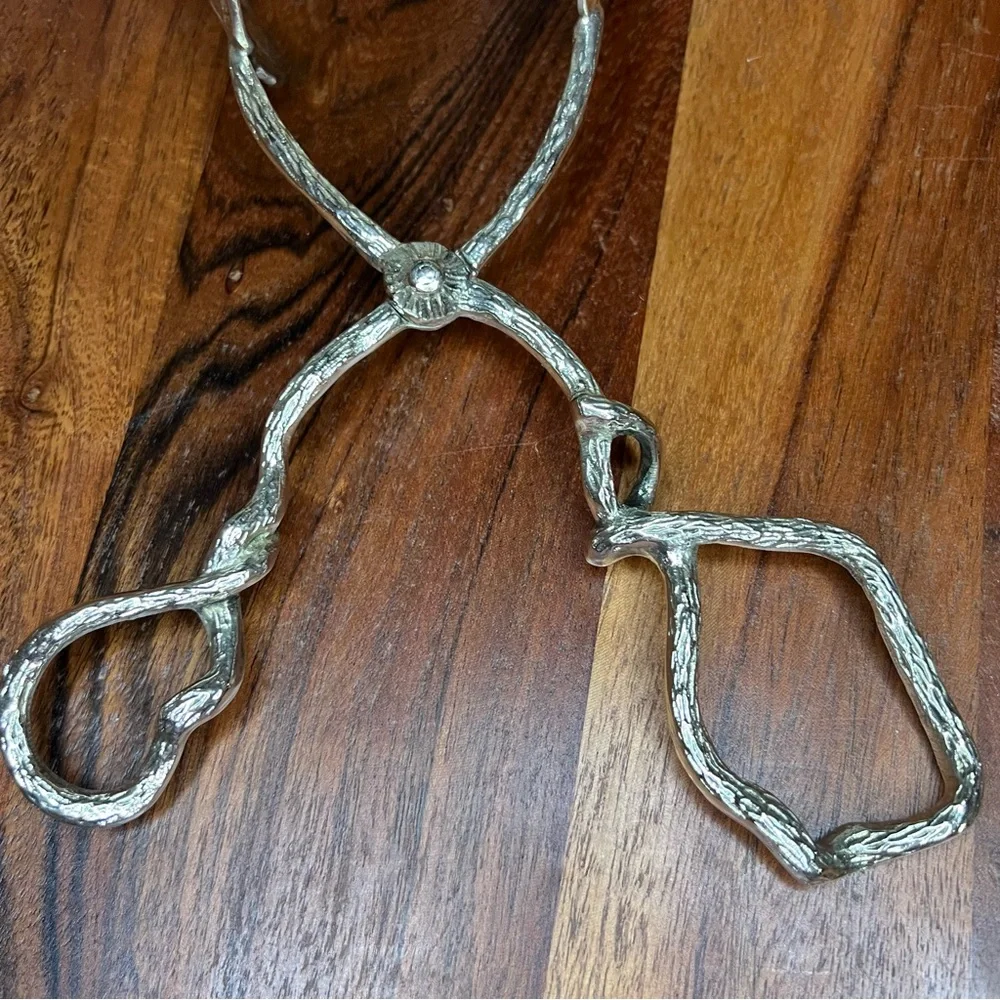 Botanical Leaf & Twig Silver Metal Scissor Tongs